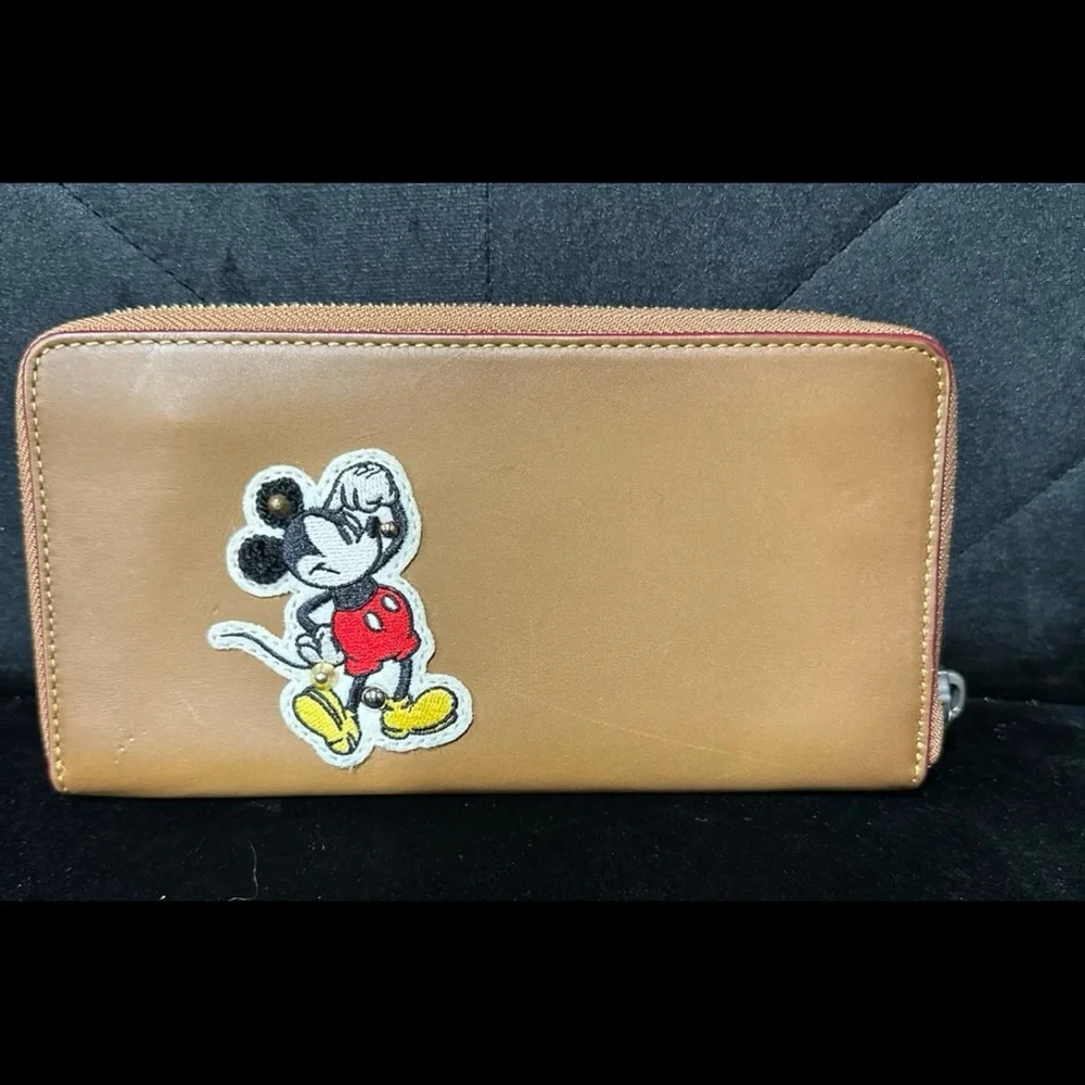 Coach Disney Long Wallet Brown Mickey Mouse Accordion Zip